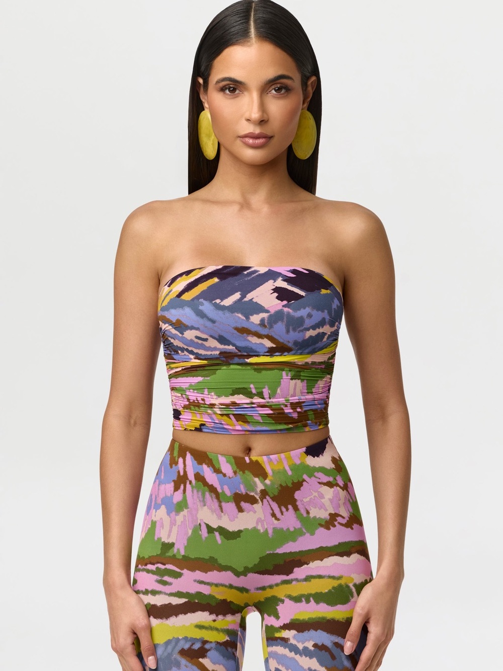 naked wardrobe print ruched tube top brush storm print